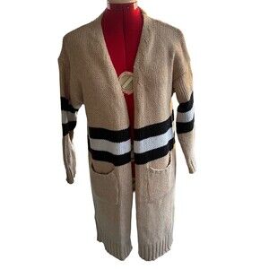Goodnight Macaroon Neutral Preppy Beige and Black Academia Longline Cardigan Med